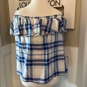 Zara Basic Blue & White Plaid OTS Top NWT